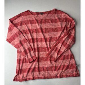 T By Talbots Long Sleeve T Shirt Womens Sz M Petite Red Pink Striped Round Neck